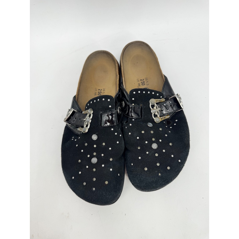 Betula Clogs Women 8 Black Suede Studded Western Buckle Licensed Birkenstock